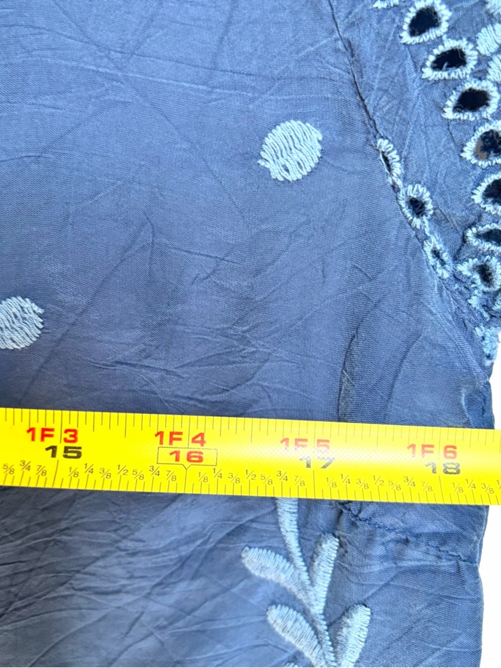 Johnny Was Conner Dress Sz M Indigo Blue Floral Eyelet Embroidered Boho Chic - Picture 7 of 16